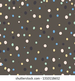 Cute semless pattern with colorful spots. Perfect for kids fabric, textile, nursery wallpaper. Vector illustration.