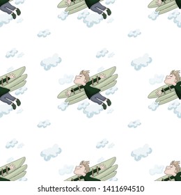 cute semless pattern with dreaming flying man in clouds 