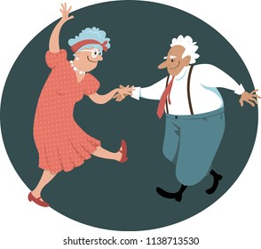 Cuidada pareja de ancianos bailando, EPS 8 ilustración vectorial 