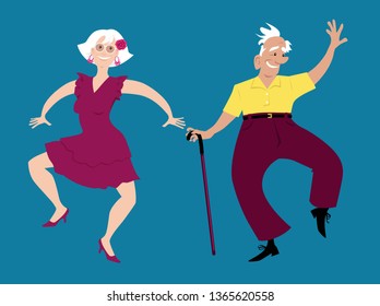 Cute senior couple dancing, EPS 8 vector illustration