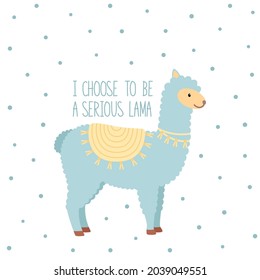 Cute serious lama. Baby animal concept illustration for nursery, vector illustration