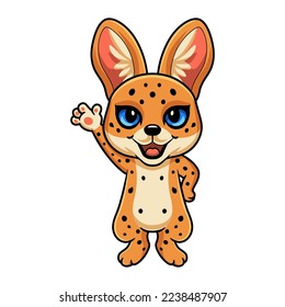 Cute serval cat cartoon waving hand