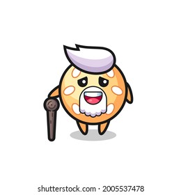 cute sesame ball grandpa is holding a stick , cute style design for t shirt, sticker, logo element