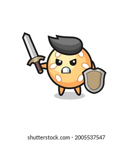 cute sesame ball soldier fighting with sword and shield , cute style design for t shirt, sticker, logo element