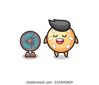la linda bola de sésamo está parada frente al ventilador, diseño lindo