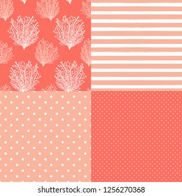 Cute set of abstract patterns in Trendy Living Coral 2019 Colors