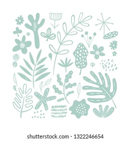 Cute set of abstract plants and flowers. Hand drawn. - Vector