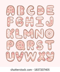 Cute set of alphabet christmas biscuit letter typography style design