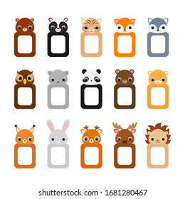 Cute set of animal frames for children. Set of frames for photo or scrapbook. Flat vector stock illustration for kid and baby. 