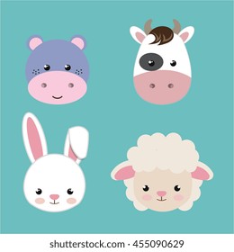 cute set animals heads isolated icon design, vector illustration  graphic 