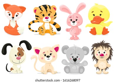 Cute Set Animals Vector Cartoon Flat Stock Vector (Royalty Free ...