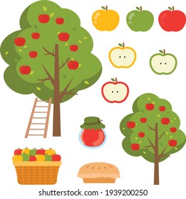 Cute set of apples picking in garden vector