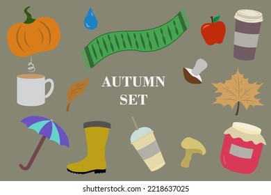 Cute set of autumn elements. Vector illustrations for cards, posters, flyers, webs and other use.
