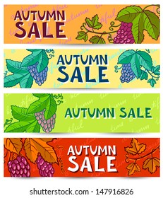 Cute set with autumn grape banners