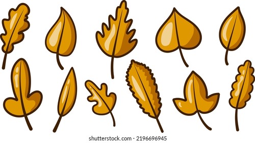 Cute set of autumn leaves. Vector flat cartoon style. Nature object icon. Hello autumn.
For the design of banners and postcards for the autumn holidays. Isolated on a white background.
Autumn elements