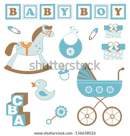 Cute Set Baby Boy Related Items Stock Vector (Royalty Free) 136638026