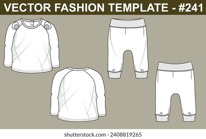 CUTE DEFINIDO PARA BEBÉ BOY, RAGALON FULL SLEEVE, BOTTOM JOGER, SKETCH FASHION TEMPLATE TÉCNICO DIBUJO ILUSTRACIÓN