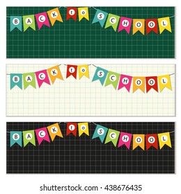 Cute set of Back to School banners with bright bunting flags for your decoration