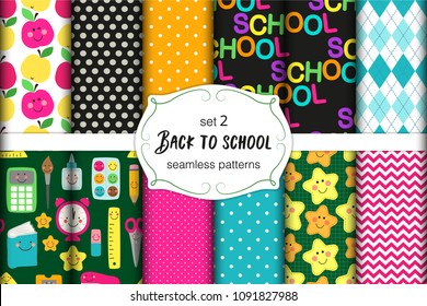 Cute set of Back to School childish seamless patterns