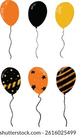 cute set balloons in construction site kids boy birthday party celebration theme orange black yellow colorful bright vibrant color heavy machinery digger crane clipart cutout vector