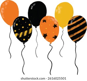 cute set balloons in construction site kids boy birthday party celebration theme orange black yellow colorful bright vibrant color heavy machinery digger crane clipart cutout vector