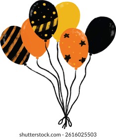 cute set balloons in construction site kids boy birthday party celebration theme orange black yellow colorful bright vibrant color heavy machinery digger crane clipart cutout vector