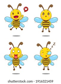 Cute set bee. Vector illustration of chibi character isolated white background
