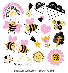 Cute set with bees, rainbows and stars.