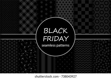 Cute set of Black Friday sale seamless patterns in traditional colors