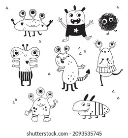 cute set of black and white monsters