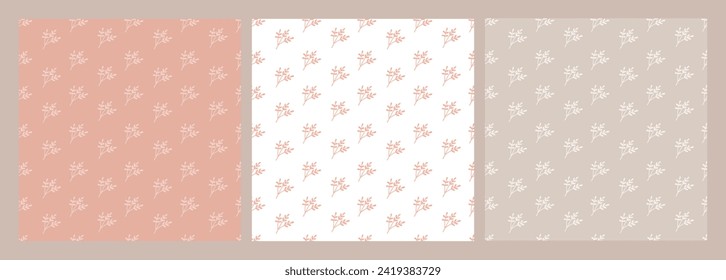 Cuadros conjuntos de patrones bohemios sin costura con ramas, hojas, plantas. Impresión vectorial Boho para tejidos, pijamas, plantilla de postales, afiches de vivero bohemios.