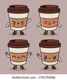 Cute set of breakfast character with different emotions