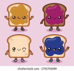 Cute set of breakfast character with different emotions