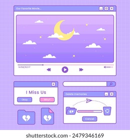 cute set of broken heart theme interface template vector design	