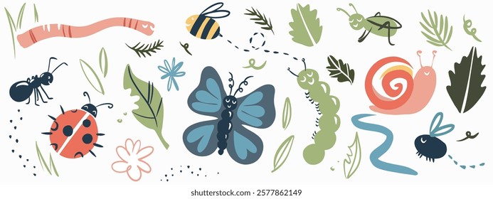 cute set of bugs clip art. cartoon insects on isolated white background.