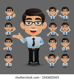 Cute Set - Set of business people with different emotion