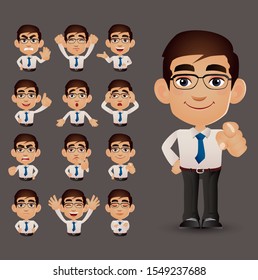 Cute Set - Set of business people with different emotion