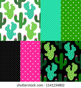 Cute set of cactus seamless patterns