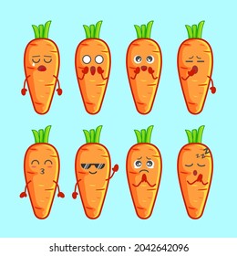 Cute set carrot cartoon kawaii vector doodle character illustration icon. Vector illustration of carrot character with various cute expression on isolated background.