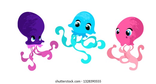 Cute set cartoon jellyfish. Character design. Vector illustration