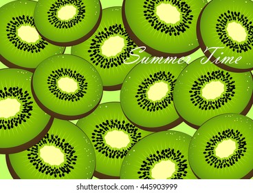 cute set with cartoon kiwi and kiwi slices