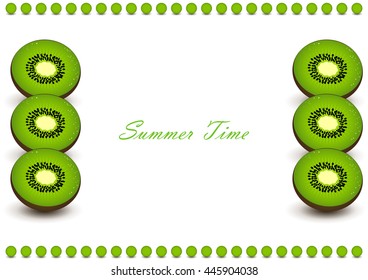 cute set with cartoon kiwi and kiwi slices