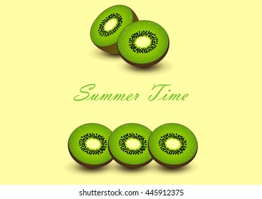 cute set with cartoon kiwi and kiwi slices