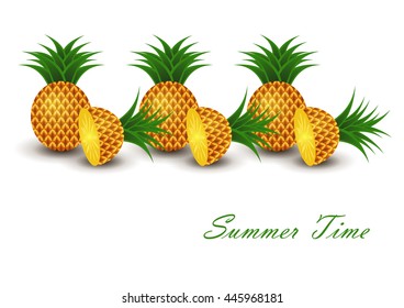 cute set with cartoon pineapple and pineapple slices