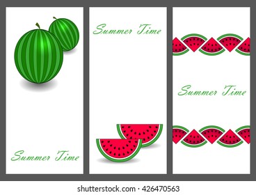 cute set with cartoon watermelon and watermelon slices