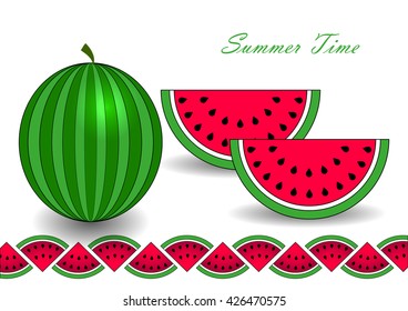 cute set with cartoon watermelon and watermelon slices