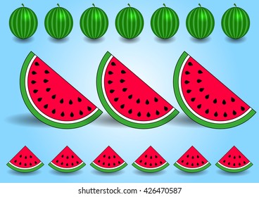 cute set with cartoon watermelon and watermelon slices