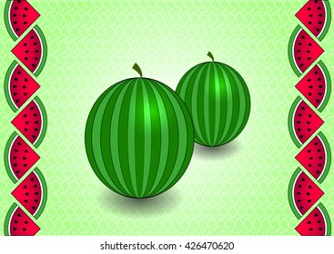 cute set with cartoon watermelon and watermelon slices