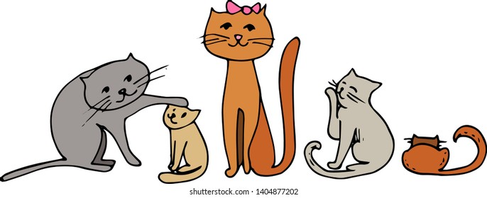 
Cute set with cats and kittens on a white background. Vector illustration