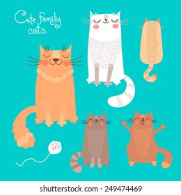 Cute set with cats and kittens. Vector illustration.